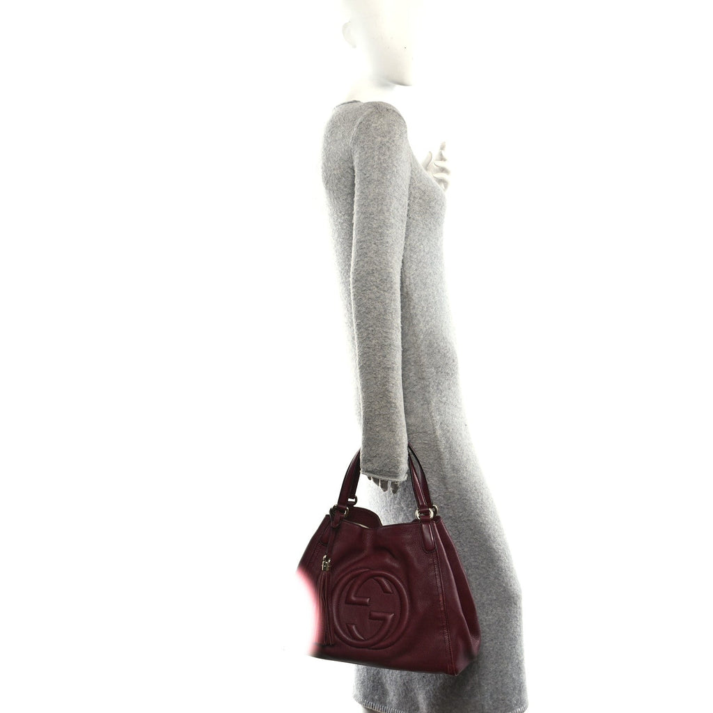 Pebbled Calfskin Medium Soho Shoulder Bag Bordeaux