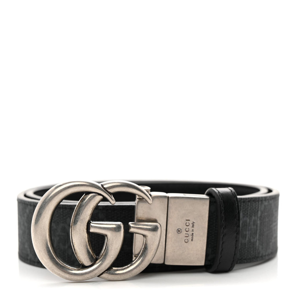 GG Supreme Monogram Plutone Calfskin Palladium Double G Reversible 30mm Belt 70 28 Black