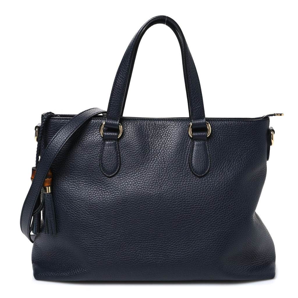Calfskin Bamboo Tassel Top Handle Tote Blue