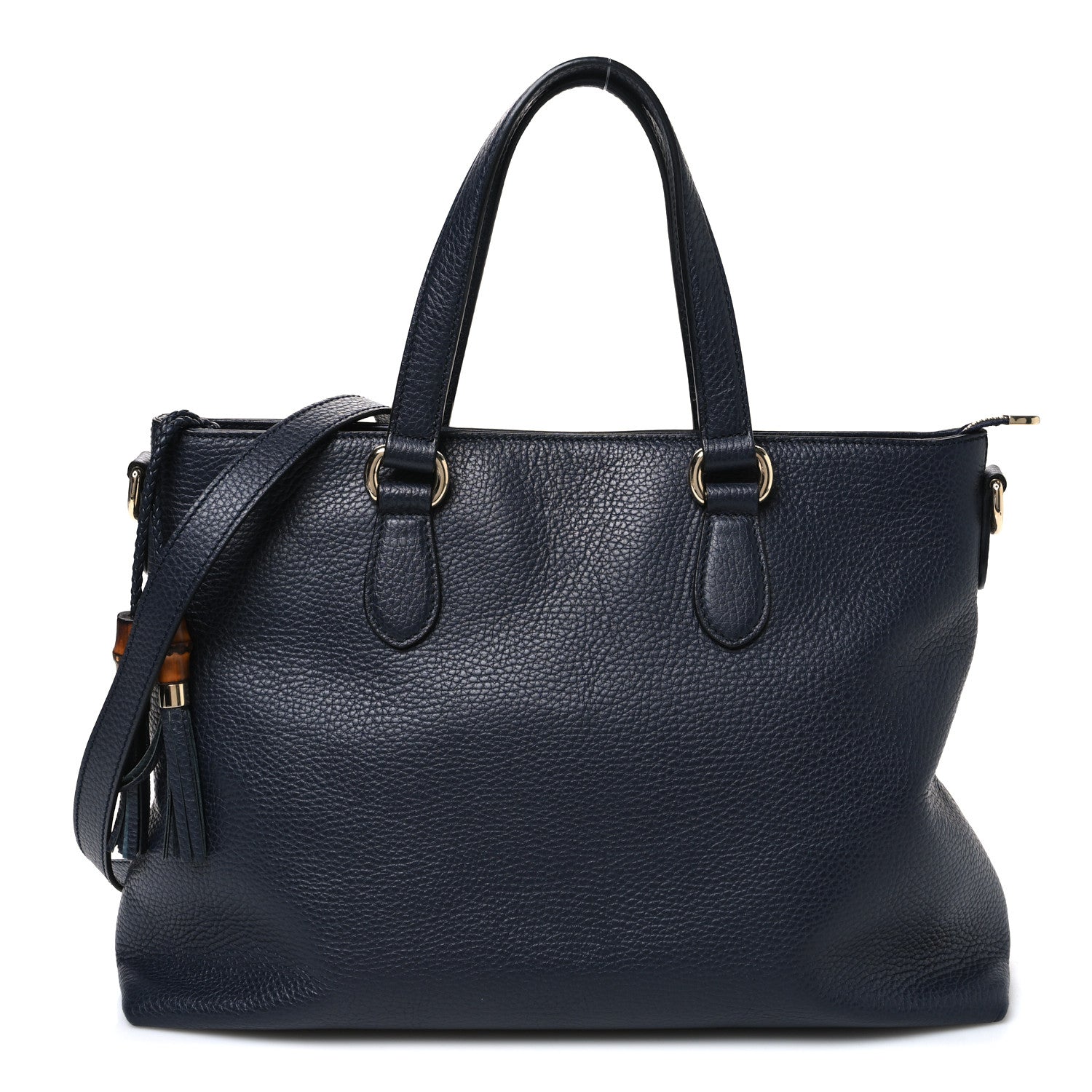 Calfskin Bamboo Tassel Top Handle Tote Blue