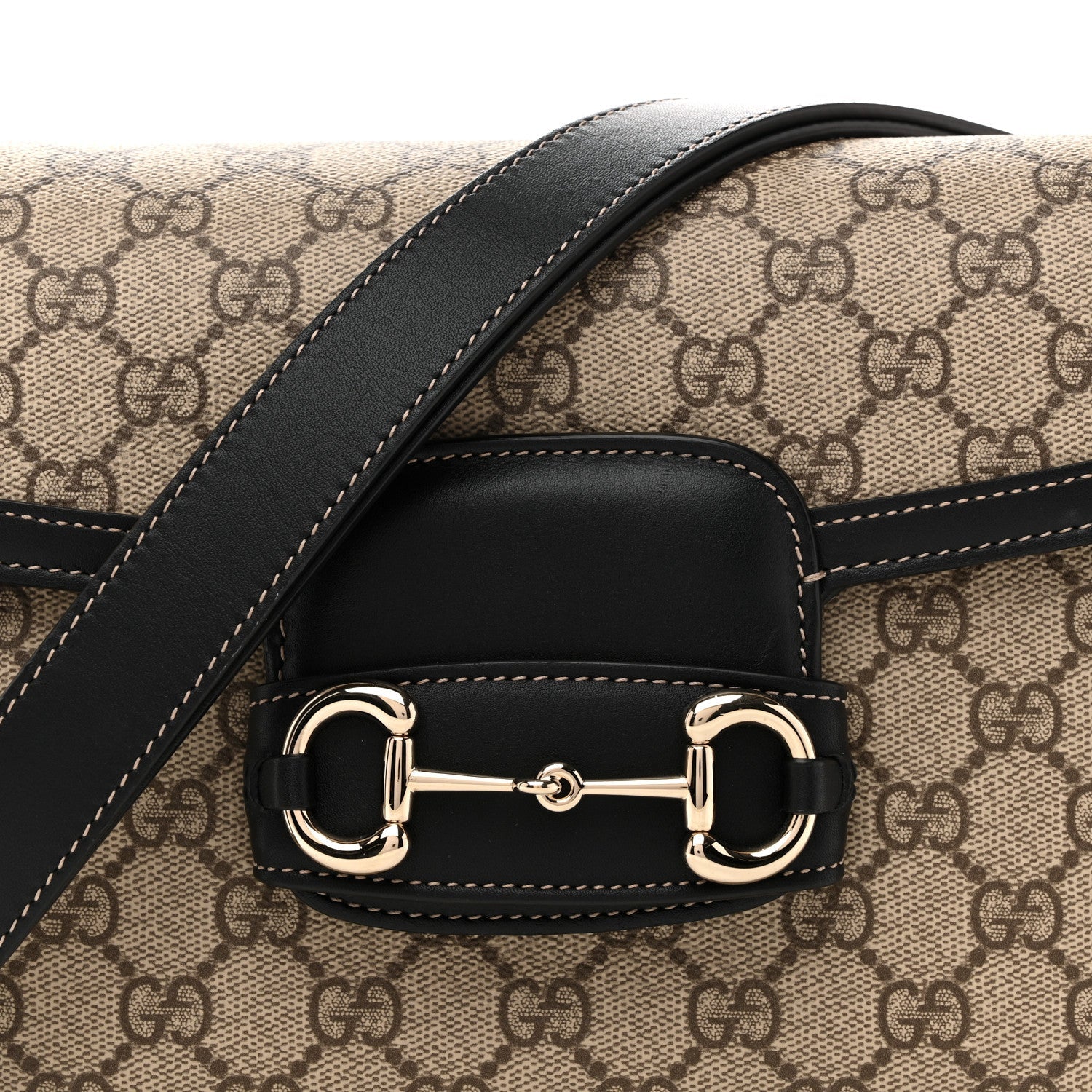 GG Supreme Monogram Horsebit 1955 Soft Small Shoulder Bag Beige Black