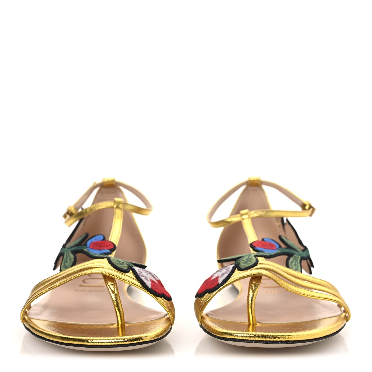 Metallic Nappa Ophelia T-Strap Flat Sandals 36 Gold