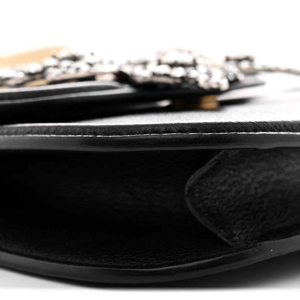 Calfskin Web Crystal Butterfly Stripe Small Totem Shoulder Bag Black