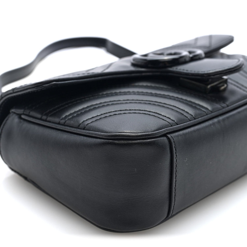 Calfskin Matelasse Monochrome Mini GG Marmont Shoulder Bag Black