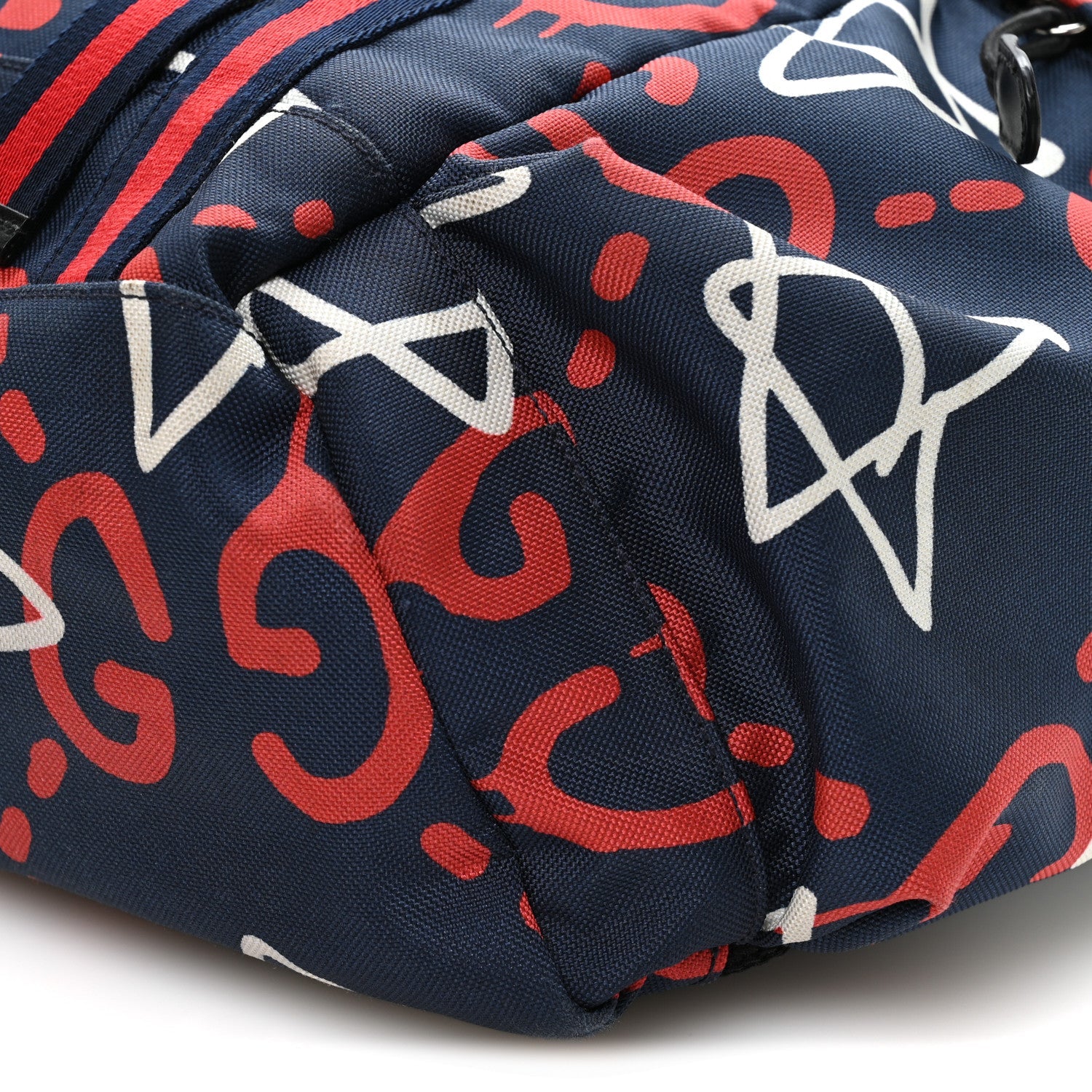 Techno Canvas GucciGhost Double Buckle Backpack Blue Agata Hibiscus Red