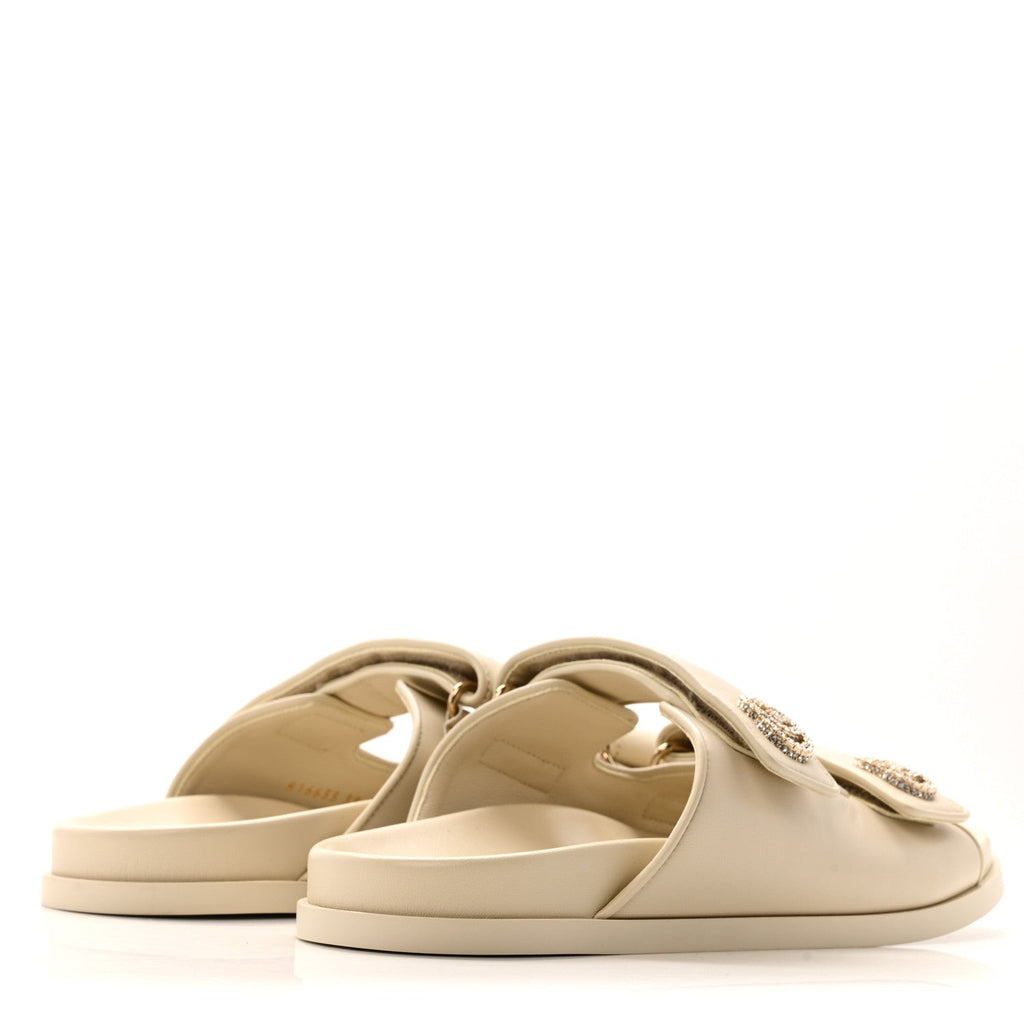 Calfskin Double G Crystal Womens Isla Dad Sandals 39 Ivory