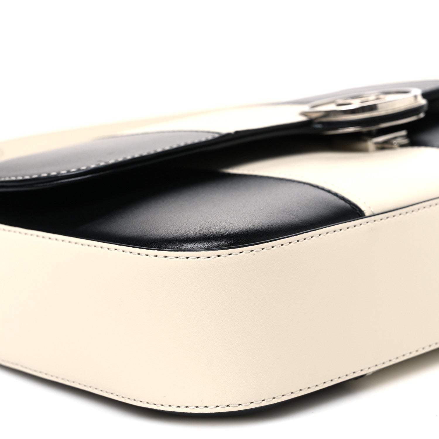 Senna Calfskin Lines Petite GG Top Handle Shoulder Bag Black Mystic White
