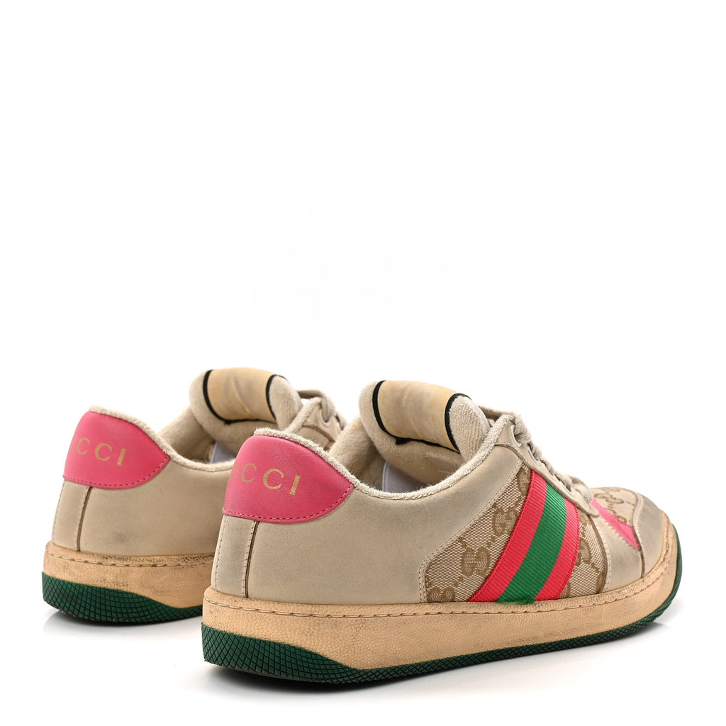 GG Monogram Nubuck Web Womens Screener Sneakers 38 New Sand Dusty Milk Pink