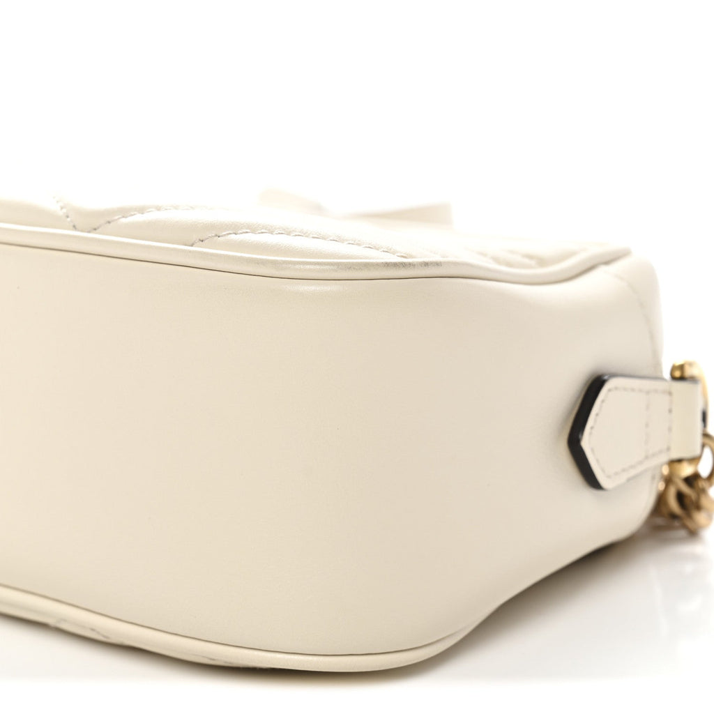 Calfskin Matelasse Small GG Marmont Chain Shoulder Bag White