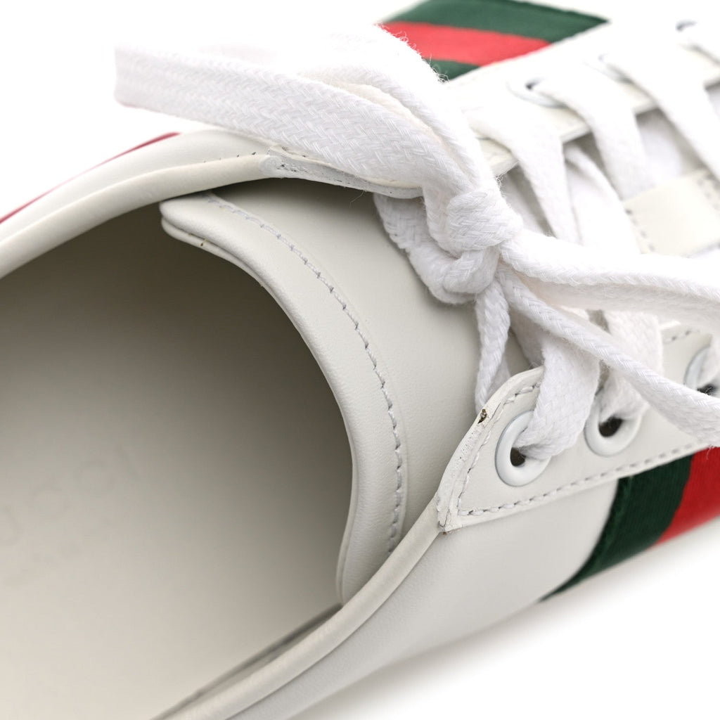 Calfskin Web Heart Embroidered Womens Ace Sneakers 36 White