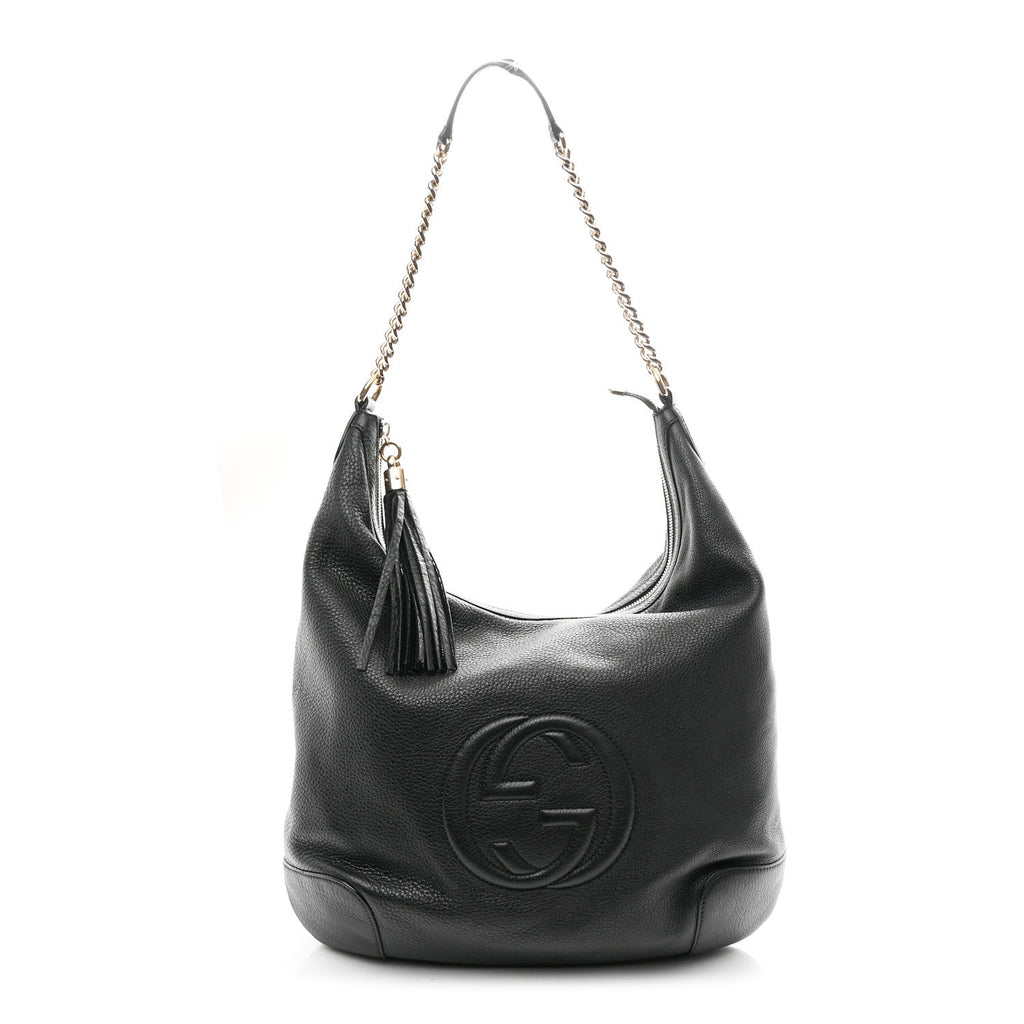 Pebbled Calfskin Medium Soho Chain Hobo Black