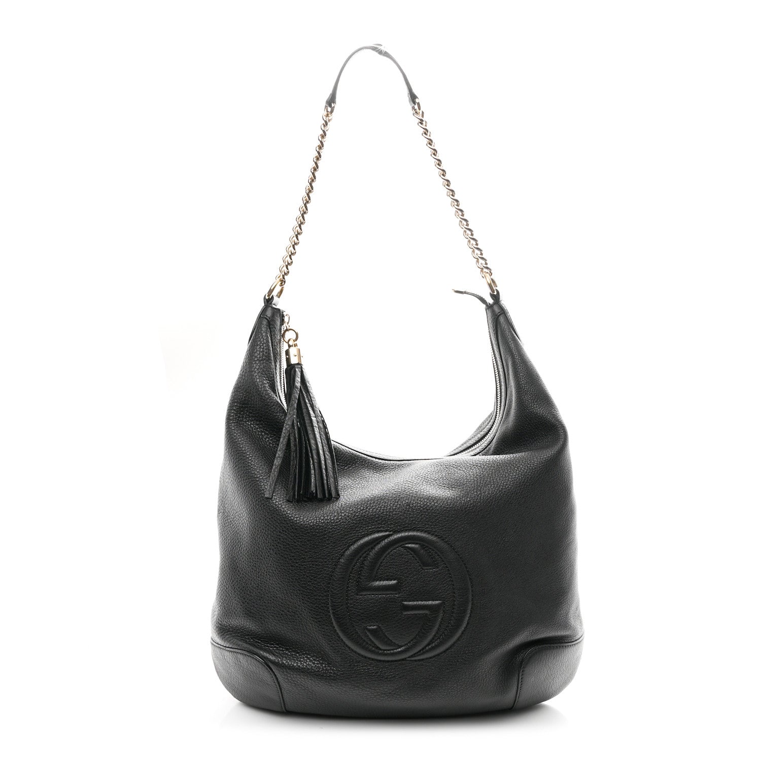 Pebbled Calfskin Medium Soho Chain Hobo Black