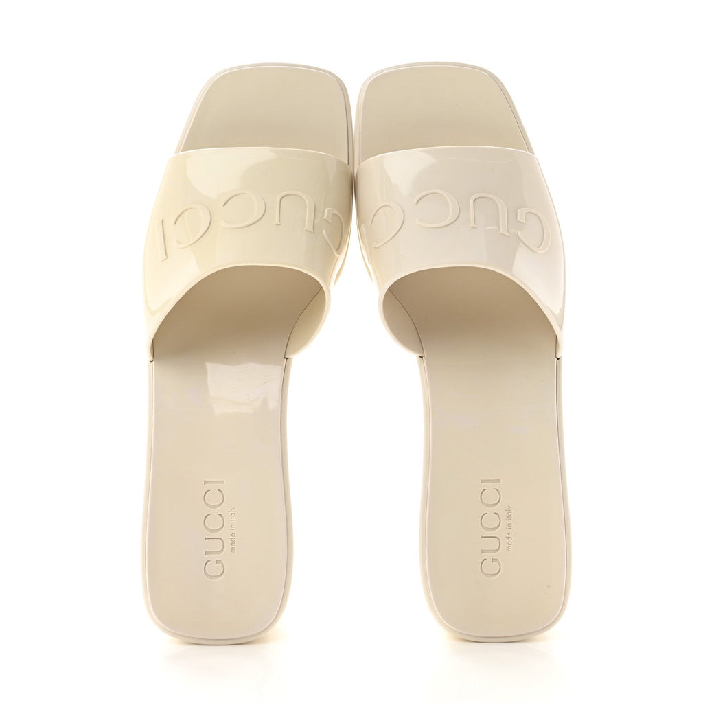 Rubber Gucci Logo Womens Platform 20/60mm Slide Sandals 40 Mystic White