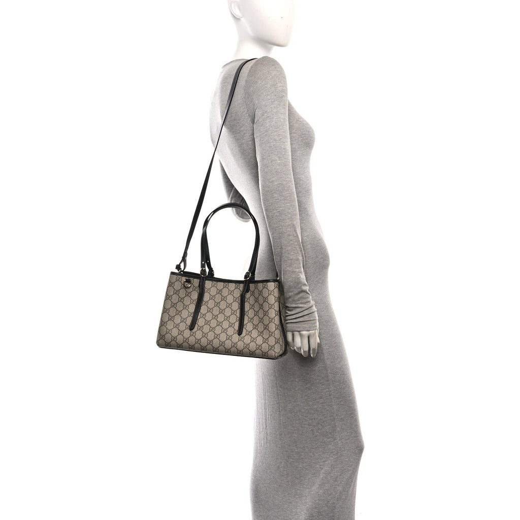 GG Supreme Monogram Emblem Medium Tote Bag Beige Black