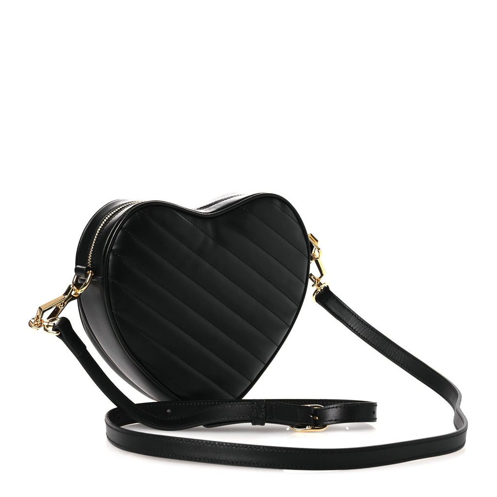 Calfskin Matelasse DDiagonal Mini Interlocking G Heart Shoulder Bag Black