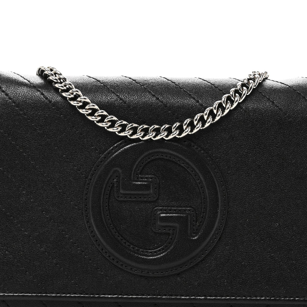 Sakai Be Green Calfskin Diagonal Stitched Blondie Wallet on Chain Black