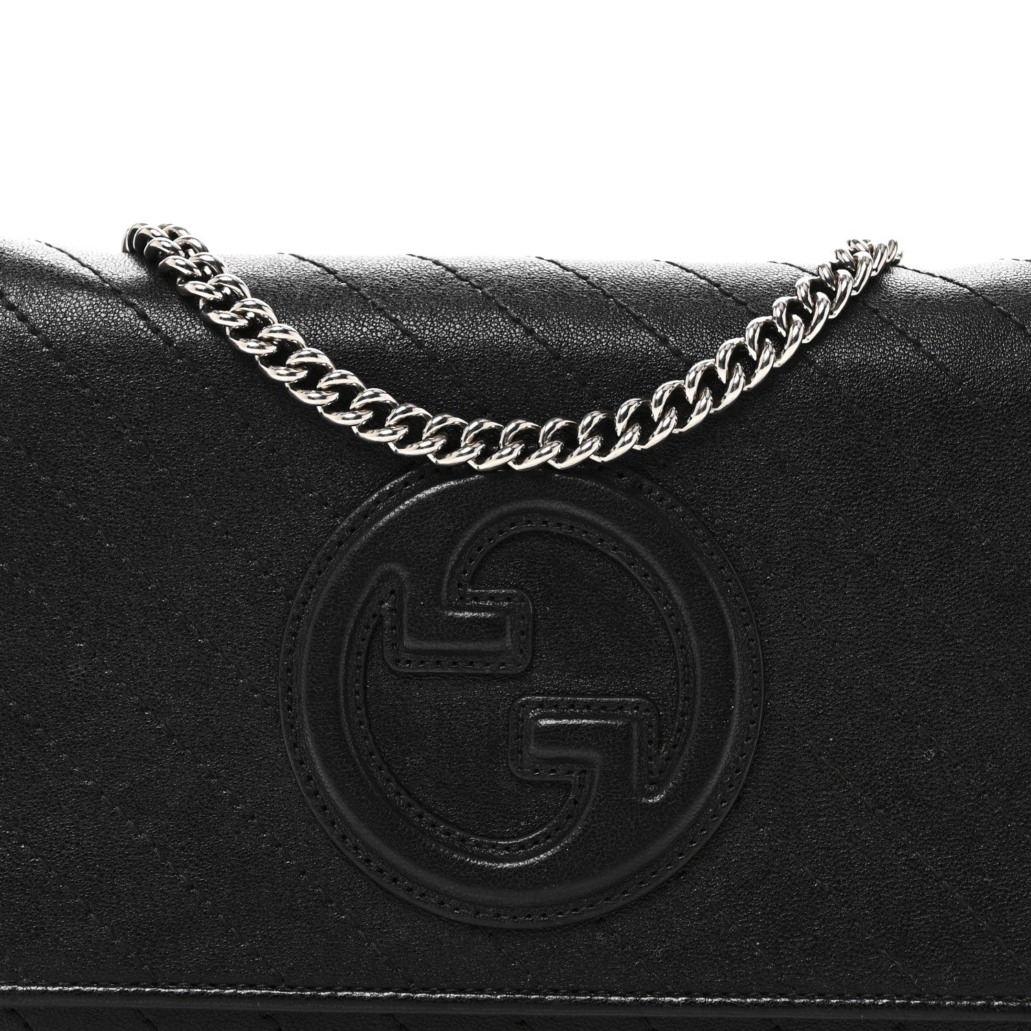 Sakai Be Green Calfskin Diagonal Stitched Blondie Wallet on Chain Black