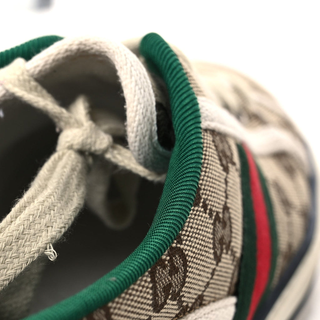 GG Monogram Web Mens 1977 Tennis Sneakers 9 Beige Ebony Mystic White Vert