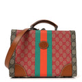 X DANS LE VERT GG Supreme Monogram Cuoio Web Mini Retro Interlocking G Savoy Top Handle Beauty Case Beige Rosso Ebony Harness  Brown