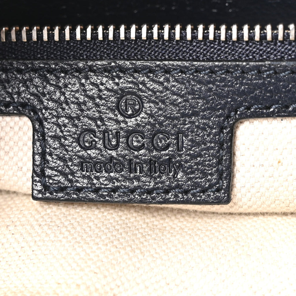 GG Supreme Monogram Textured Calfskin Web Large Attache Shoulder Bag Beige Blue