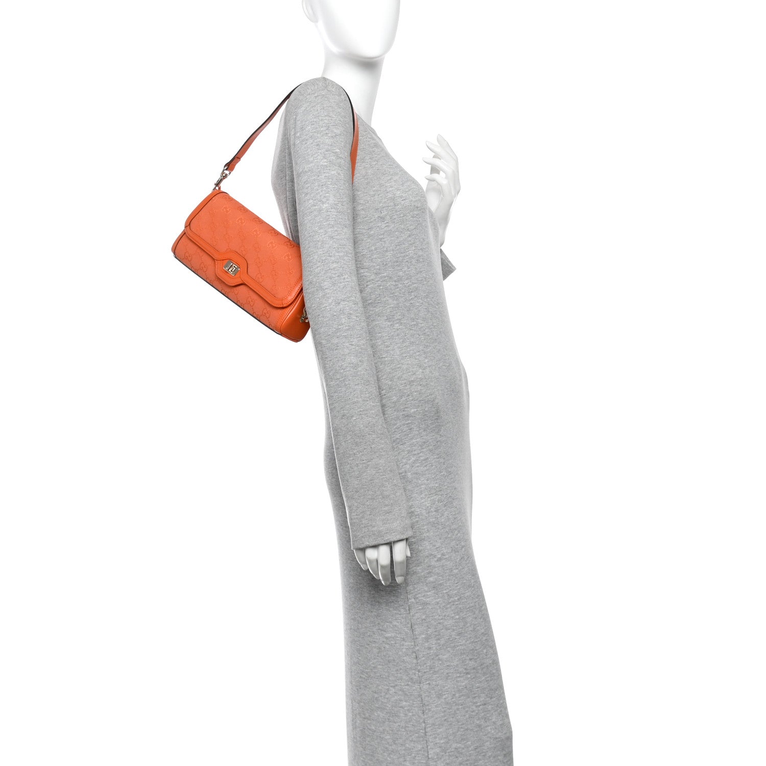 GG Monogram Textured Dollar Calfskin Small Luce Shoulder Bag Orange