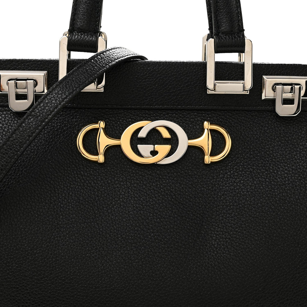 Grainy Calfskin Small Zumi Top Handle Bag Black