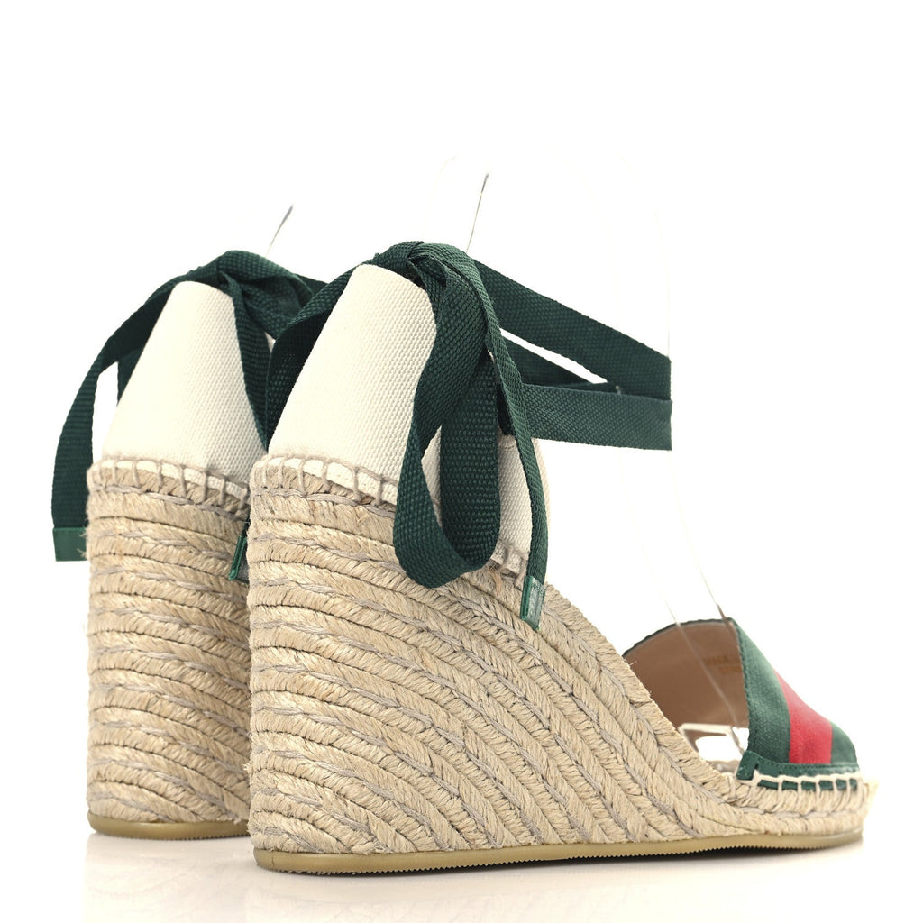 Canvas Malaga Kid Web Ankle Wrap Espadrille Wedge Sandals 37.5 Green Red Mystic White Emerald