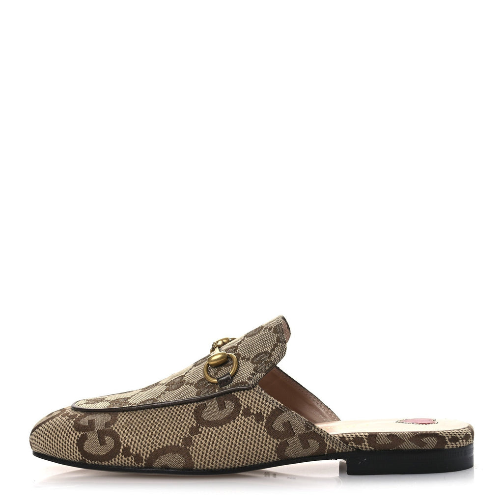 Monogram Jumbo GG Malaga Kid Womens Princetown Slippers 35 Camel Ebony New Acero Beige
