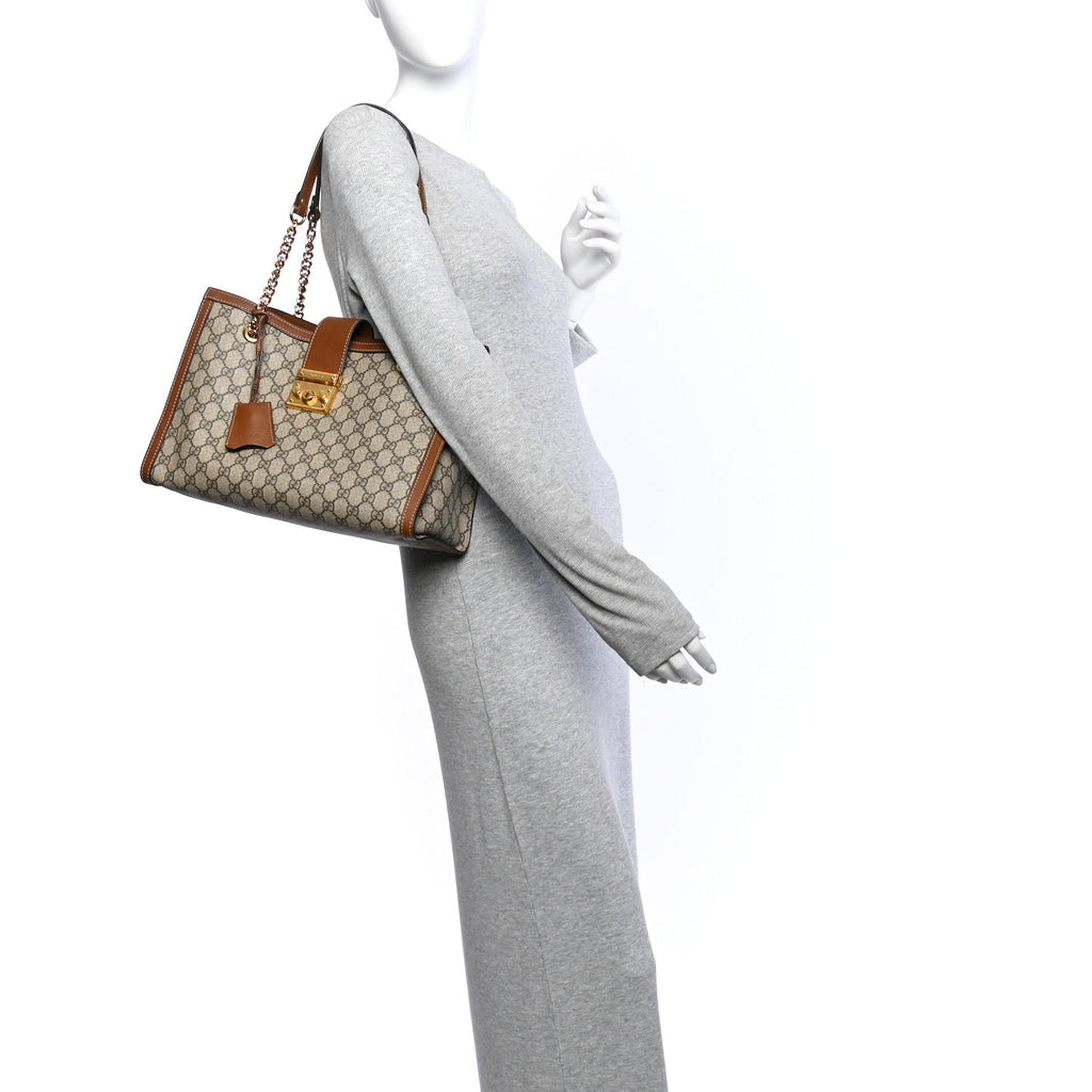 GG Supreme Monogram Medium Padlock Tote Beige Cuir