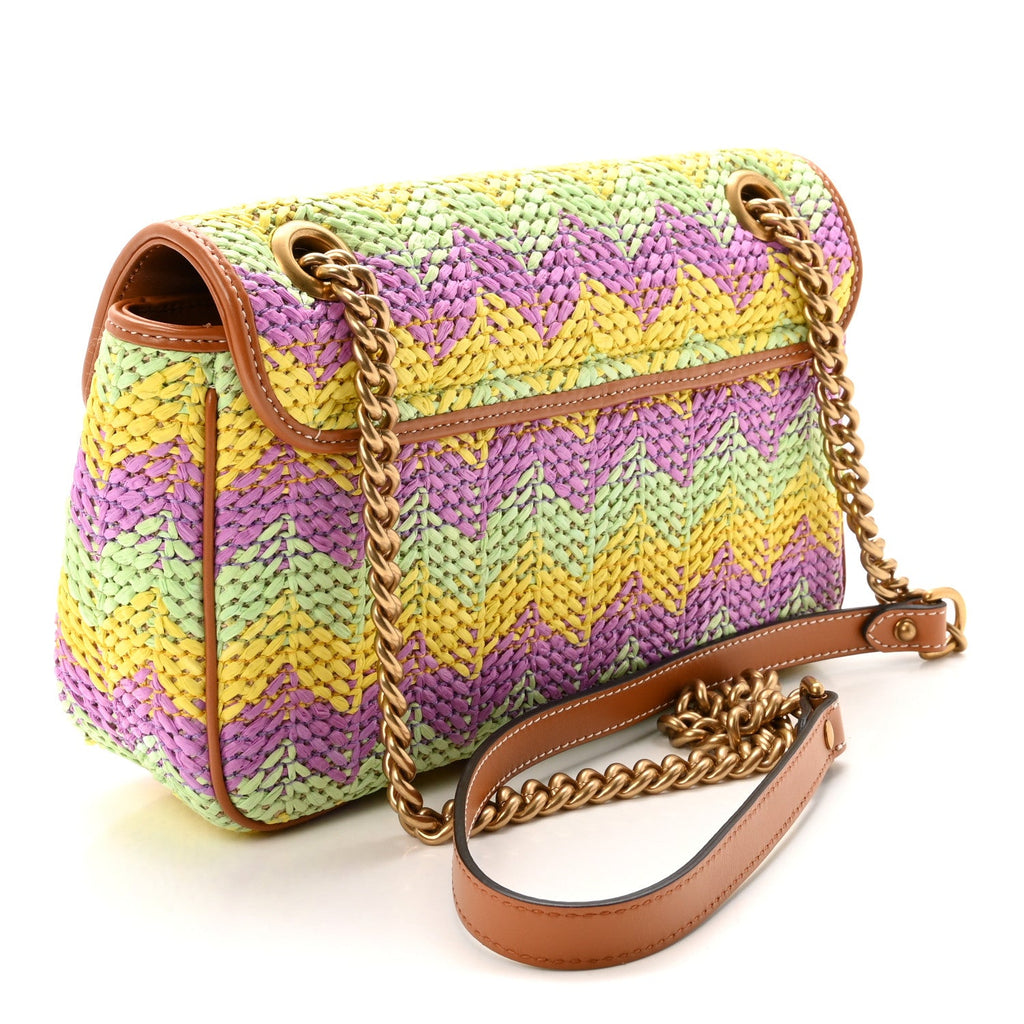 Calfskin Raffia Woven Small GG Marmont Shoulder Bag Multicolor