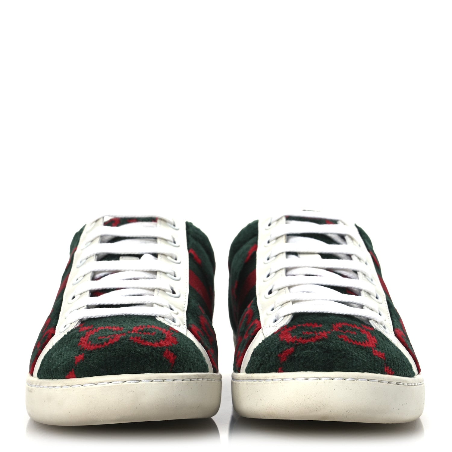 Terry Cloth GG Monogram Web Womens Ace Sneakers 36 Green Red