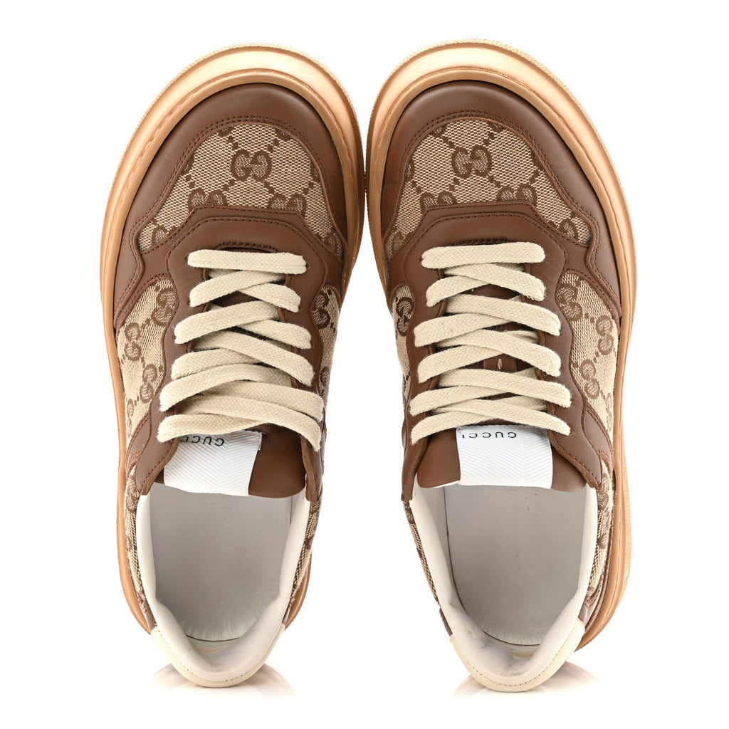 Calfskin GG Monogram Womens Platform 55mm Sneakers 35.5 Hezelnut Beige Ebony Mystic White