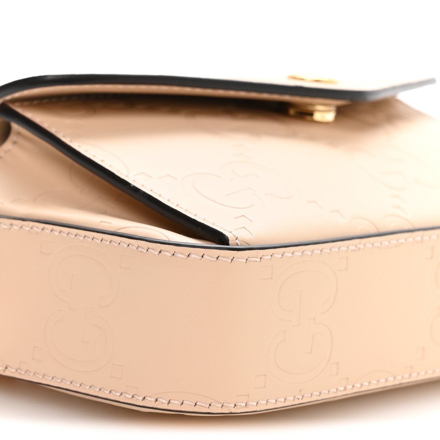 Calfskin GG Super Mini Debossed Chain Wallet Light Beige
