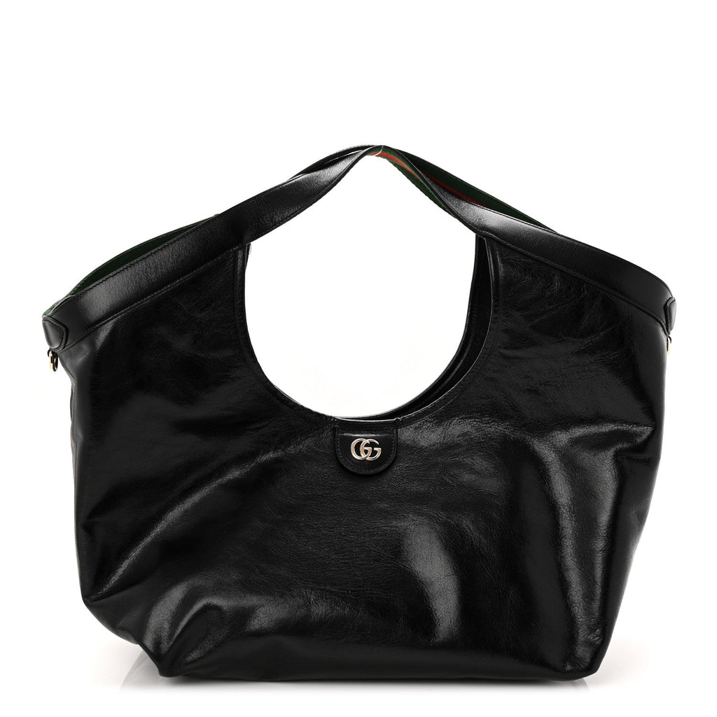 Soft Glossy Calfskin Large Giglio Tote Black