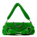 Merino Wool Medium Maxi Horsebit Chain Shoulder Bag Green