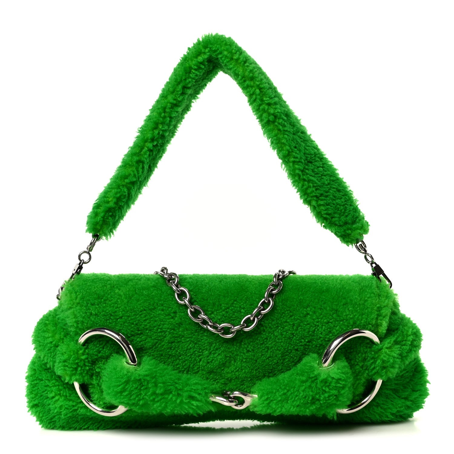 Merino Wool Medium Maxi Horsebit Chain Shoulder Bag Green