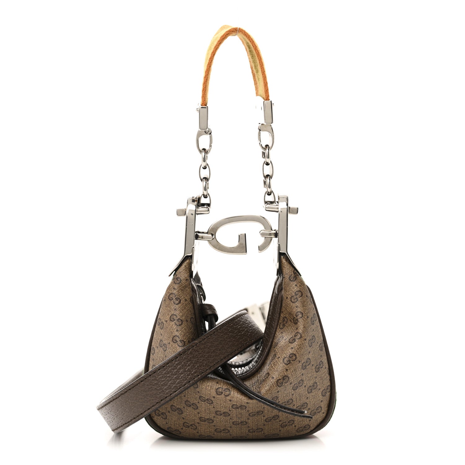 GG Supreme Monogram Textured Calfskin Web Mini Attache Hobo Beige Ebony New Acero