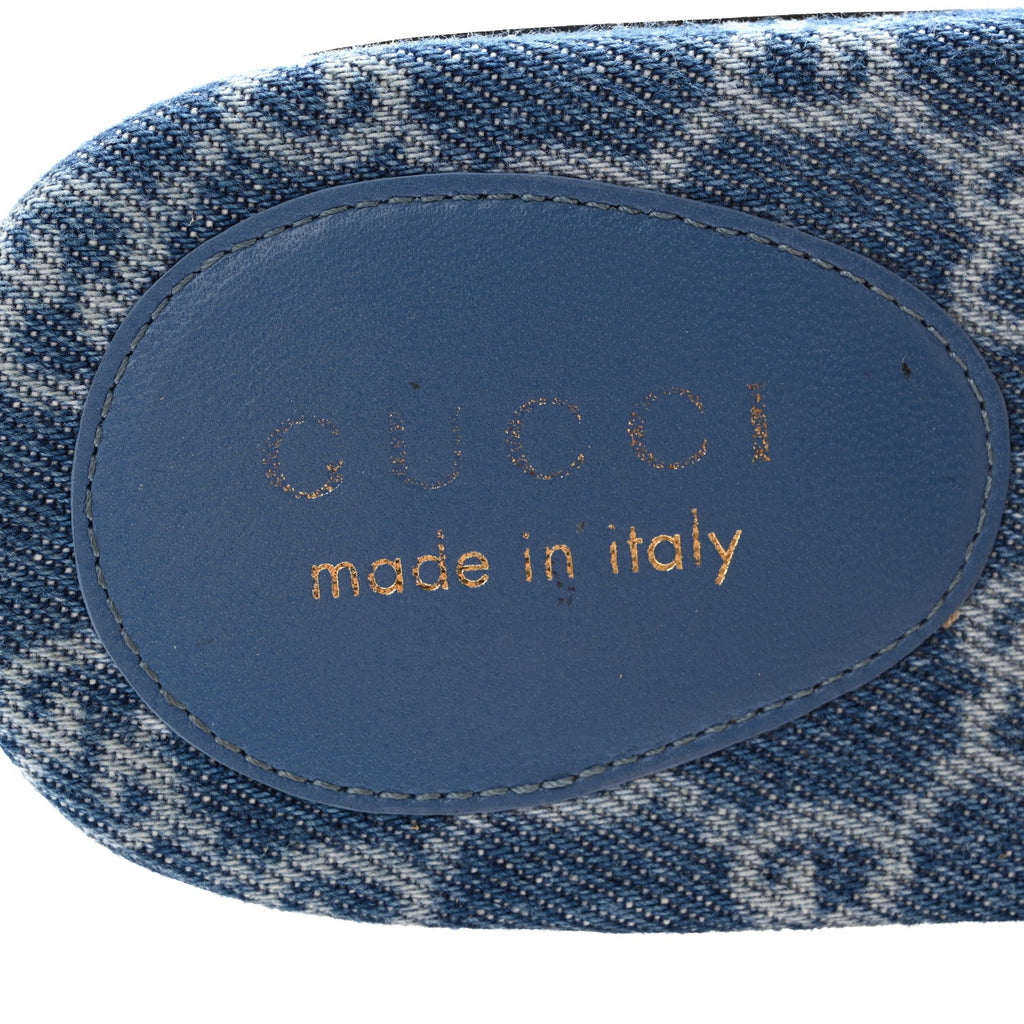 New Denim GG Monogram Horsebit Flat Slide Sandals 36 Blue