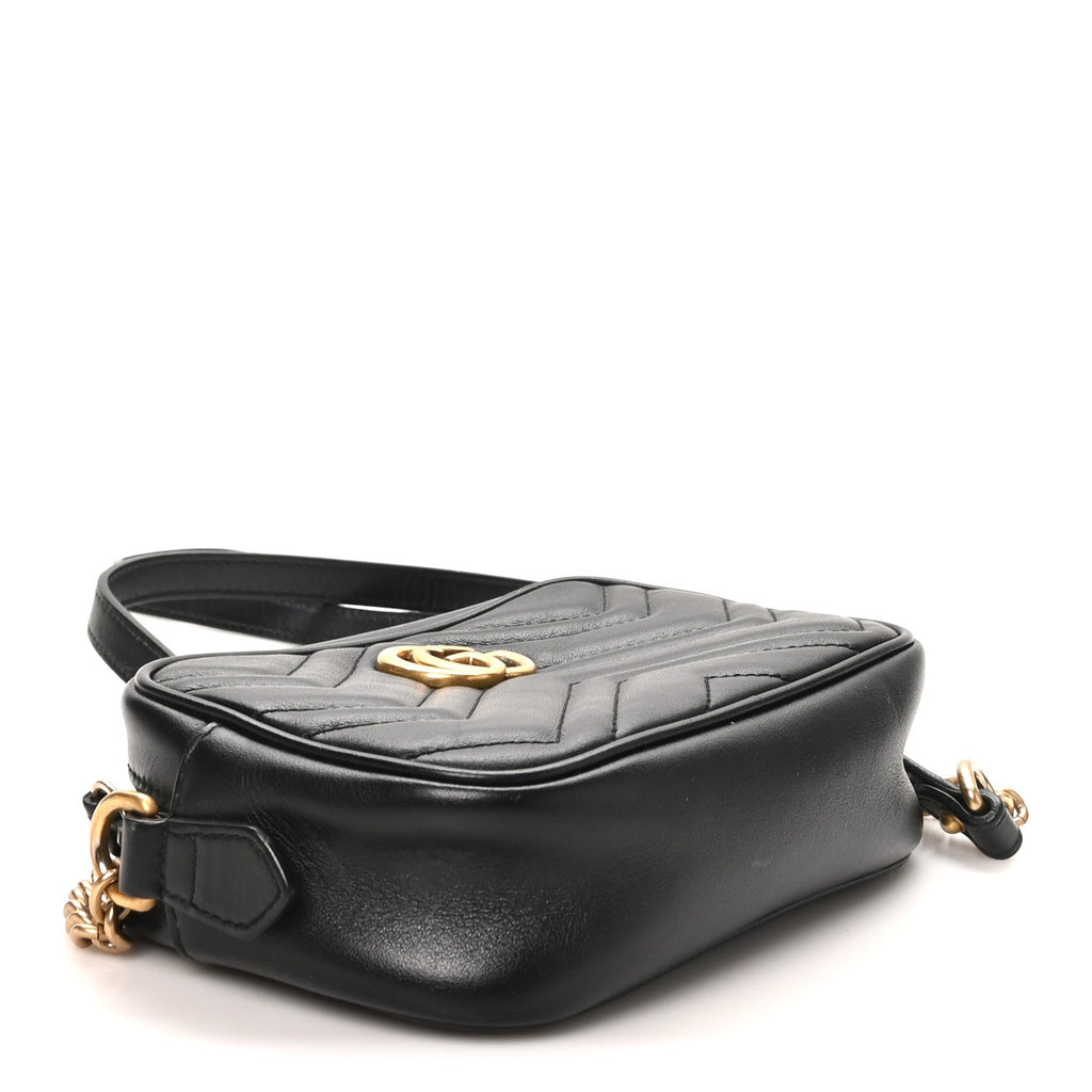 Calfskin Matelasse Mini GG Marmont Chain Shoulder Bag Black
