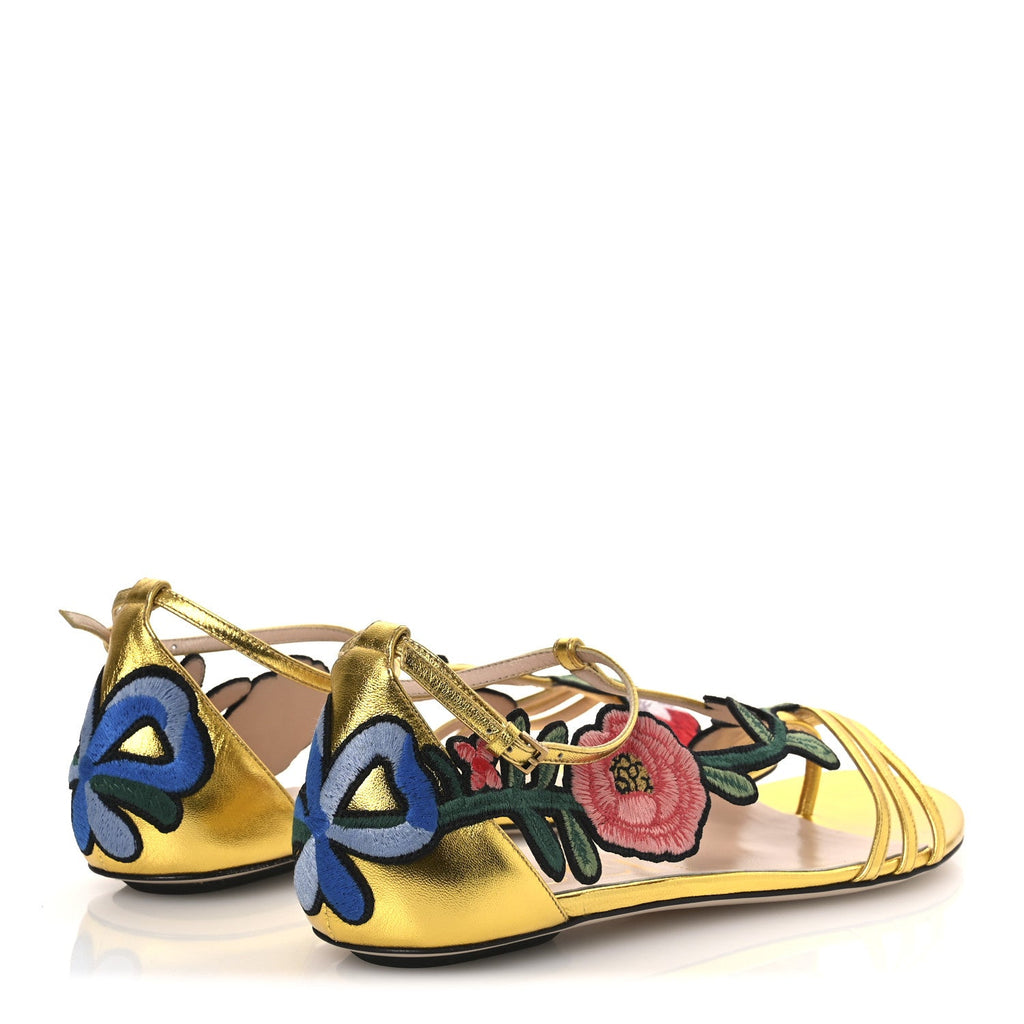 Metallic Nappa Ophelia T-Strap Flat Sandals 36 Gold
