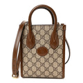 GG Supreme Monogram Azalea Calfskin Mini Retro Interlocking G Tote Bag Beige Ebony Brown Sugar