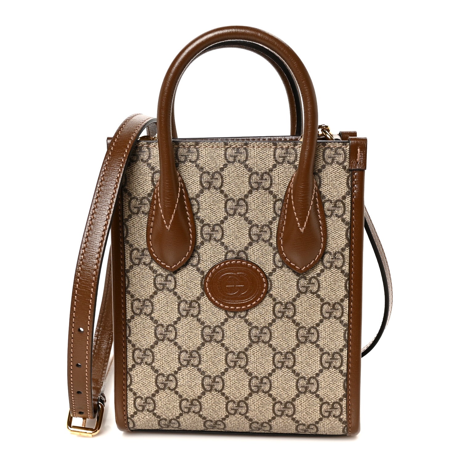 GG Supreme Monogram Azalea Calfskin Mini Retro Interlocking G Tote Bag Beige Ebony Brown Sugar