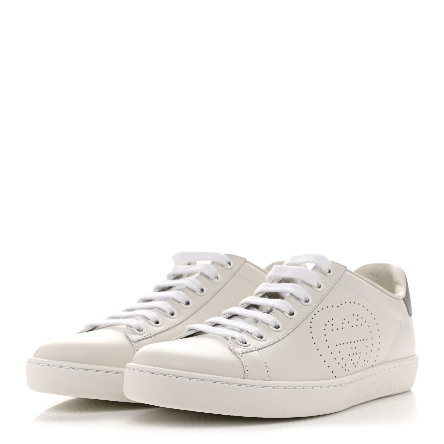 Calfskin Interlocking G Perforated Womens Ace Sneakers 37.5 White Grey Sky