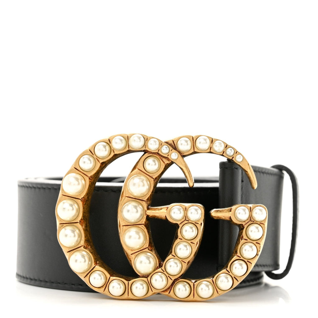 Moon Calfskin Pearl Double G 40mm Belt 90 36 Black Cream