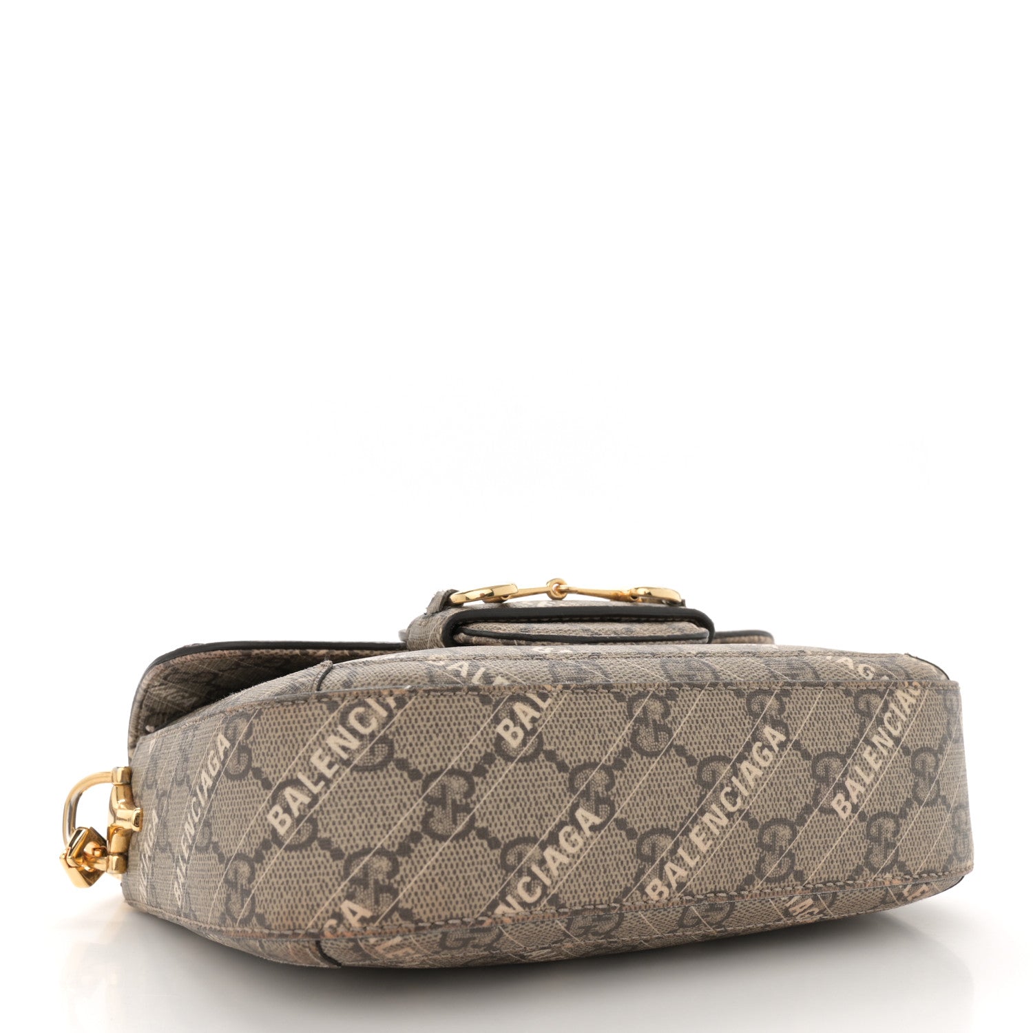 X BALENCIAGA GG Supreme Monogram Web Logo Print Mini Horsebit 1955 Shoulder Bag Beige Ebony