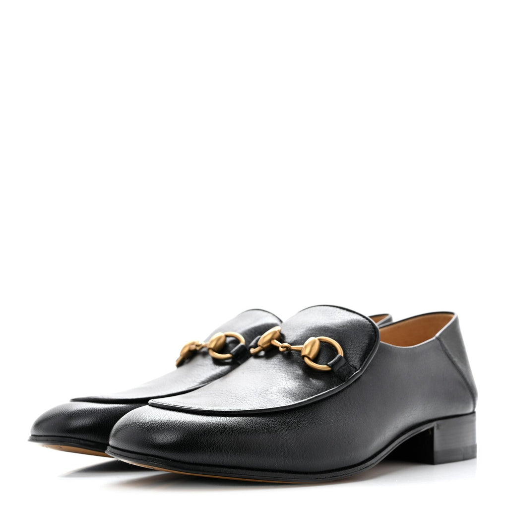 Goatskin Womens Horsebit Mid-Heel Loafers 39.5 Black