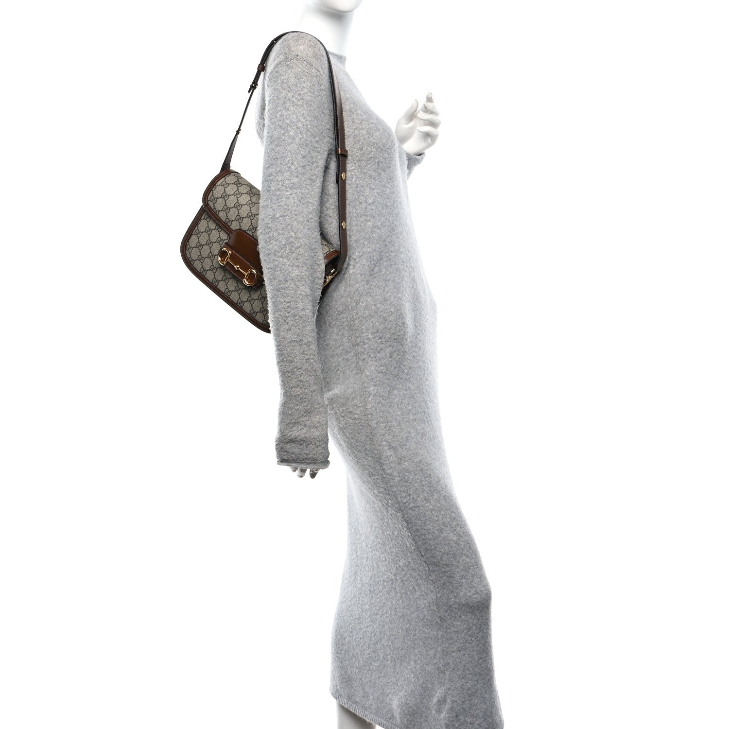 GG Supreme Monogram Horsebit 1955 Shoulder Bag Beige Brown Sugar
