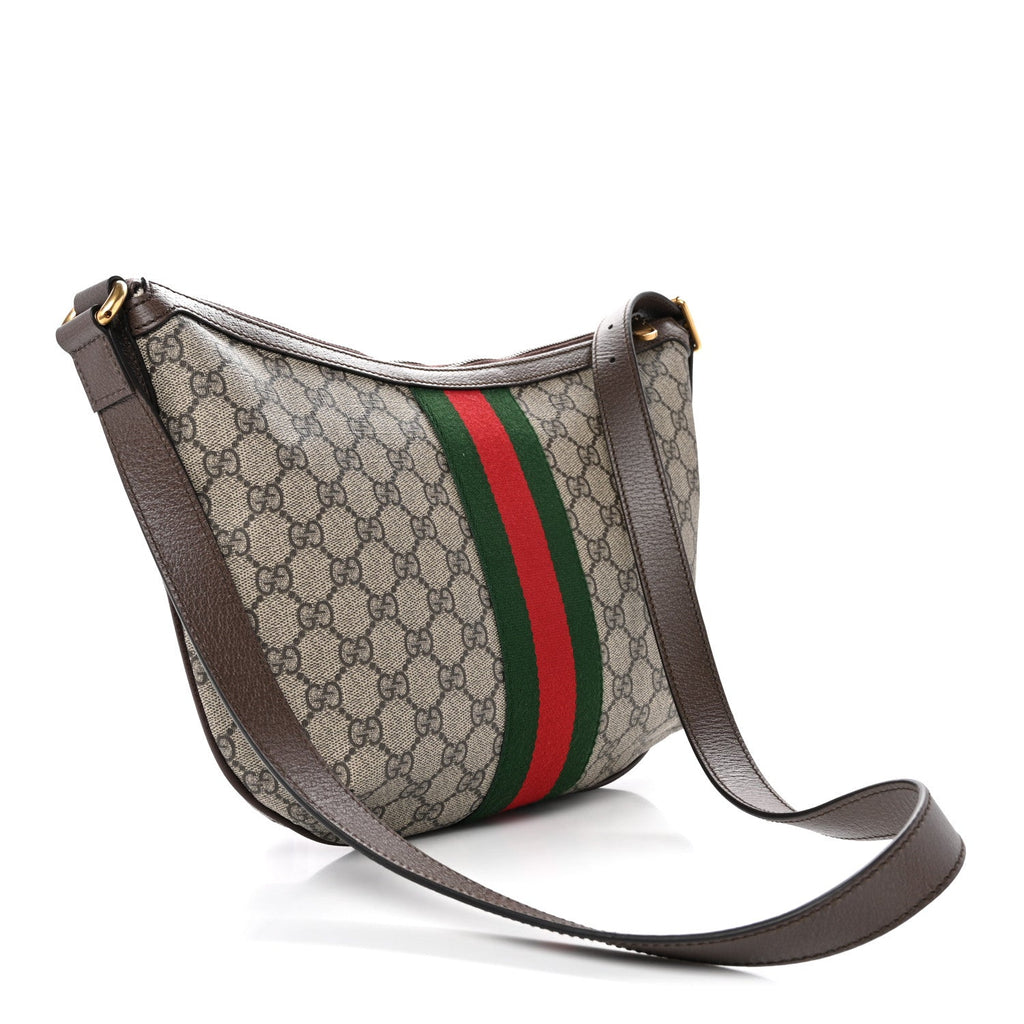 GG Supreme Monogram Web Small Ophidia Half Moon Hobo Brown
