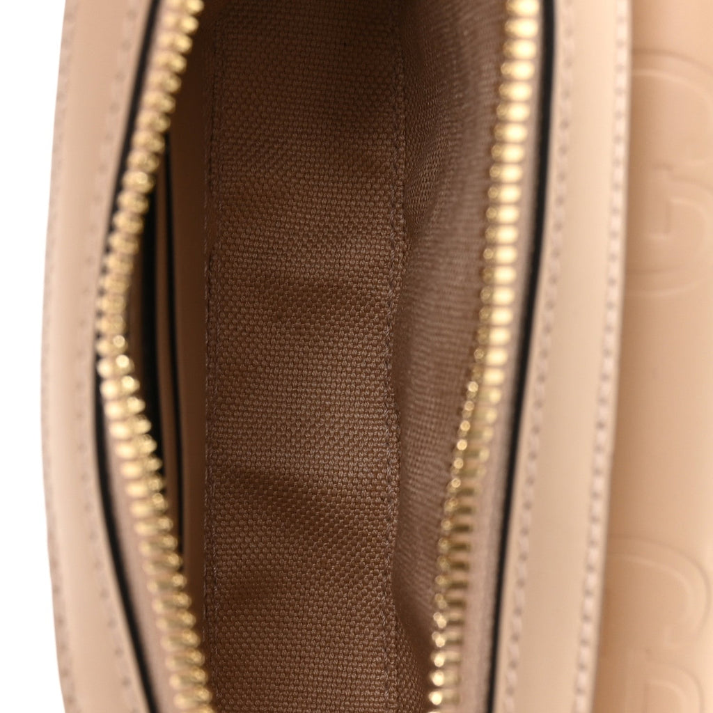 Calfskin GG Super Mini Debossed Chain Wallet Light Beige