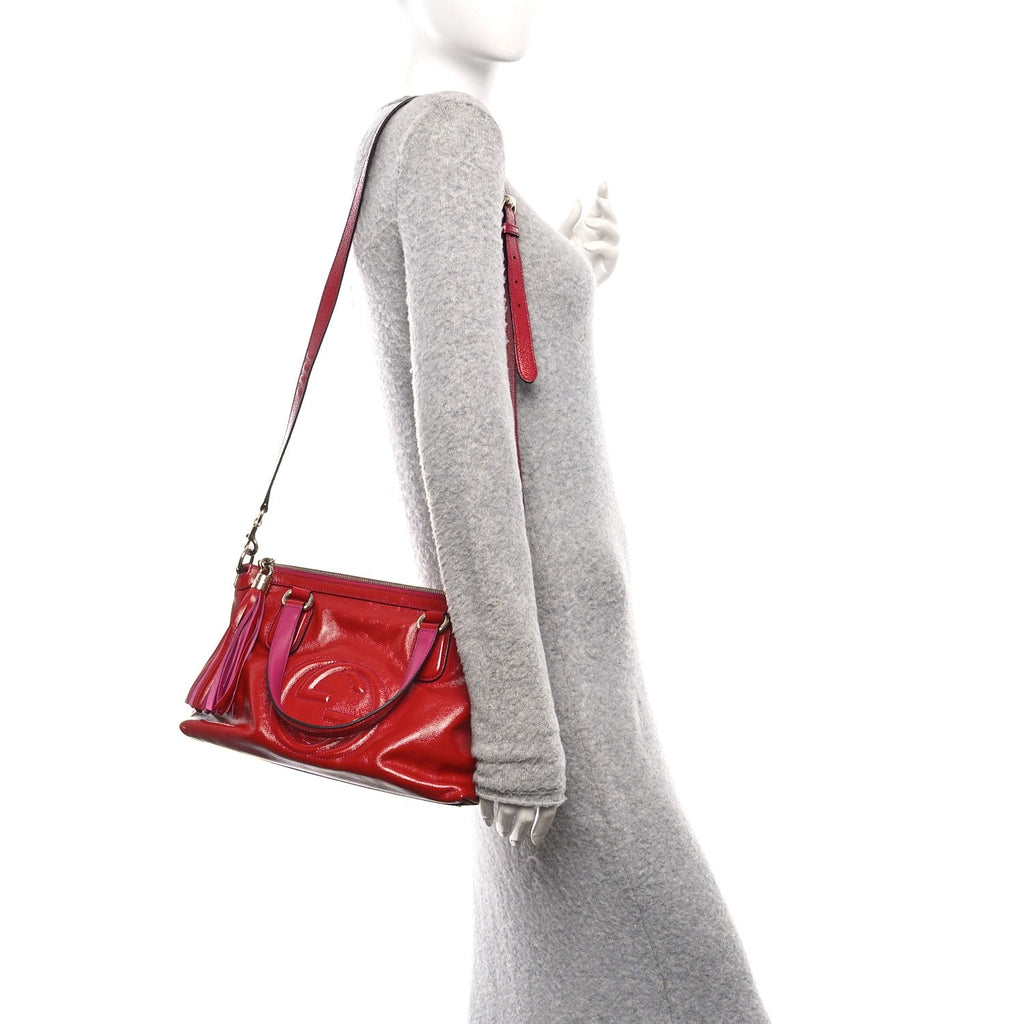 Vernice Naplack Small Soho Top Handle Satchel Uniform Red